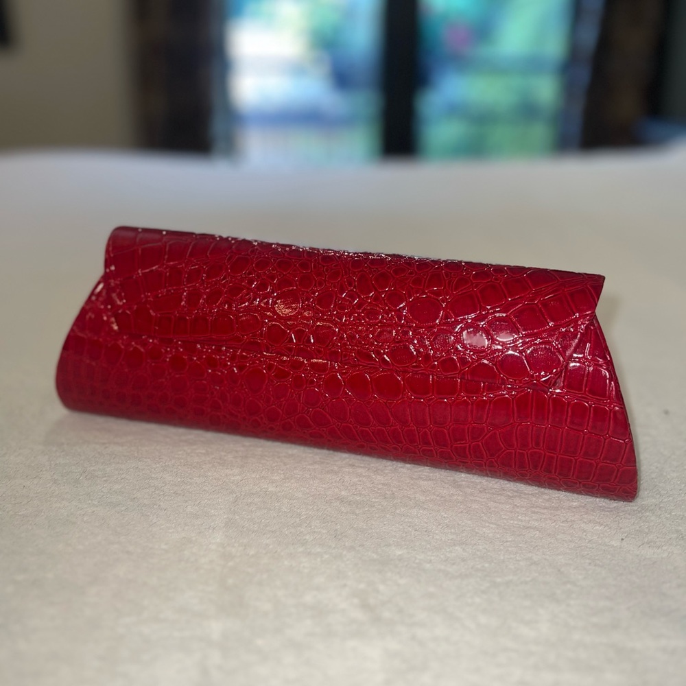 Red Faux Croc Clutch Bag